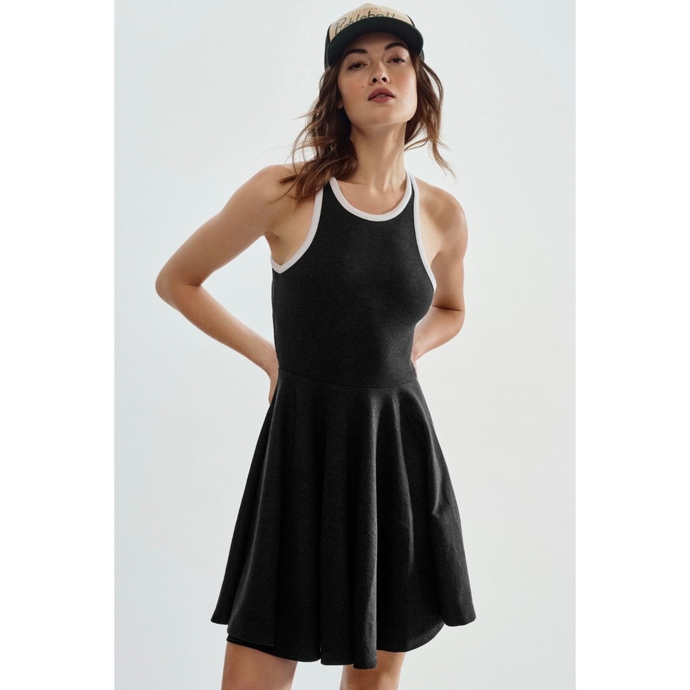 Daily Practice Anthropologie Cutout Fit and Flare Dress Small Black Ribbed Knit - Picture 9 of 13